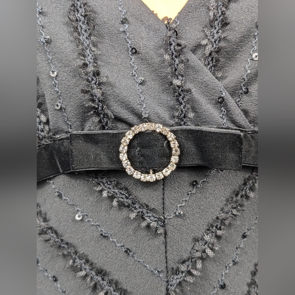 Vintage Y2K Honey Punch Little Black Mini Dress Halter Neck Size Medium Sequins - Picture 9 of 11